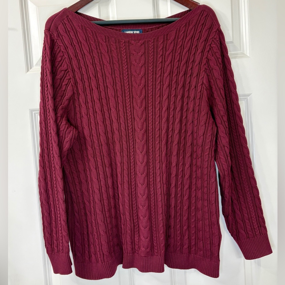 Lands' End Women's Cable Knit Burgundy Sweater - size 1X - LAST CHANCE TO BUY